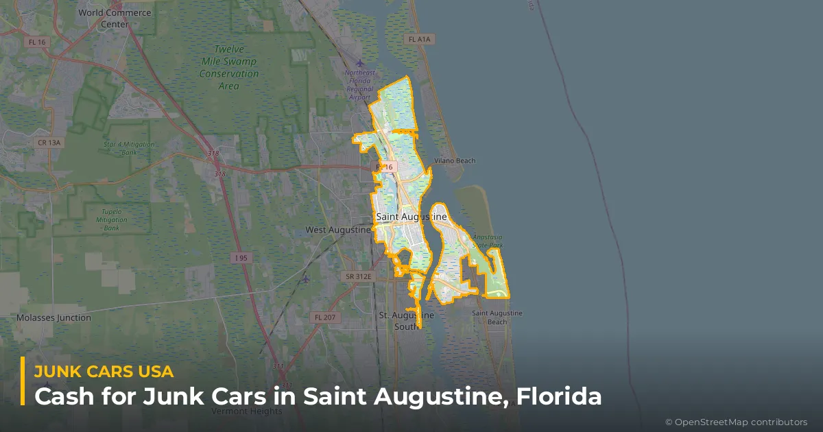 Saint Augustine, FL service area map